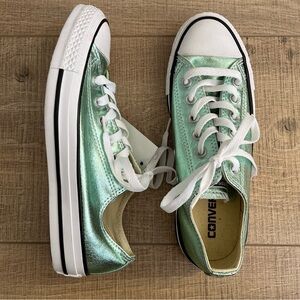 Converse All Star Low Top Sneakers Size Women 7 Metallic Green Indie 90s Grunge